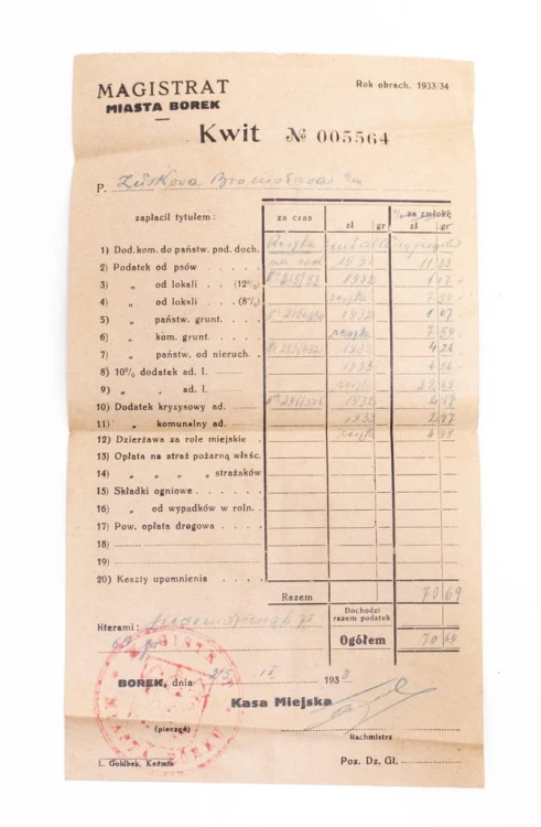 STARY DOKUMENT MAGISTRAT MIASTA BOREK 1933
