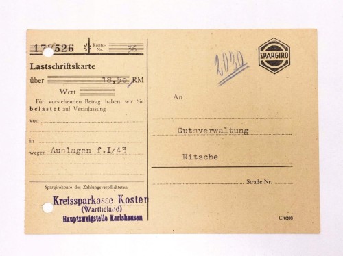 STARY DOKUMENT SPARGIRO CZEMPIŃ / KOŚCIAN 1943