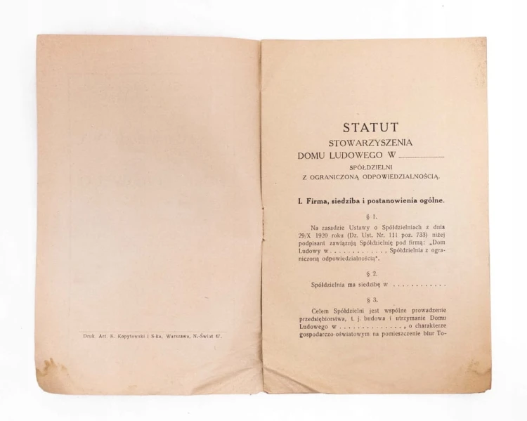 STATUT WZOROWY STOW. DOMU LUDOWEGO WARSZAWA 1924