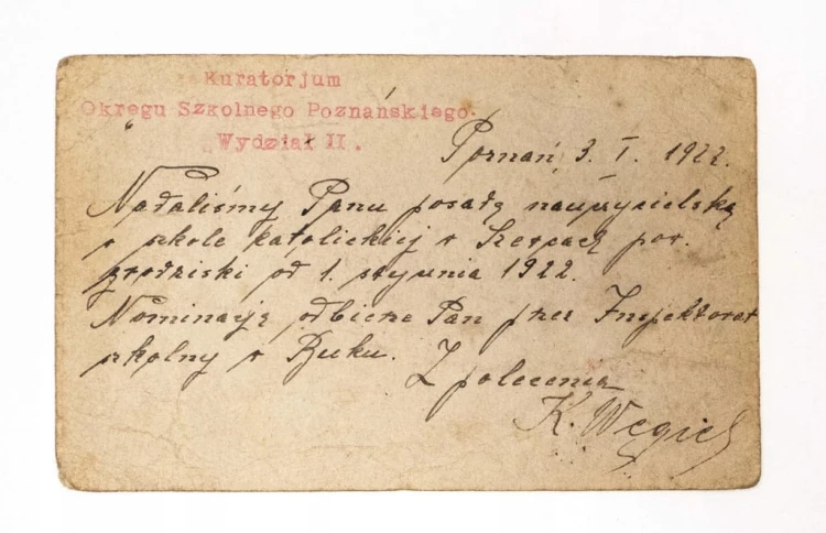 STARY LIST KURATORIUM SZKOLNE KUROWO KOŚCIAN 1922