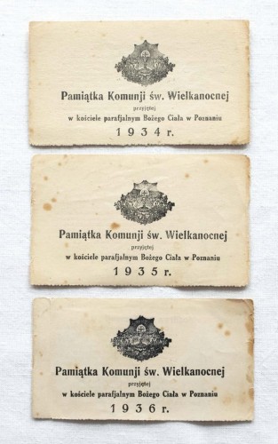 PAMIĄTKA KOMUNII ŚWIĘTEJ WIELKANOCNEJ - KOŚCIÓŁ BOŻEGO CIAŁA 1934 - 1936