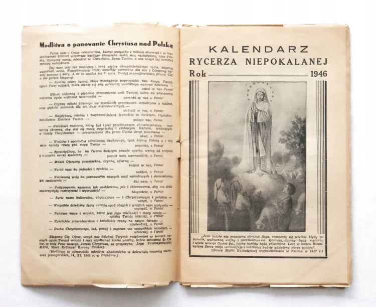 STARA KSIĄŻKA, CZASOPISMO - KALENDARZ RYCERZA NIEPOKALANEJ ROK 1946