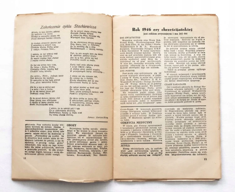 STARA KSIĄŻKA, CZASOPISMO - KALENDARZ RYCERZA NIEPOKALANEJ ROK 1946