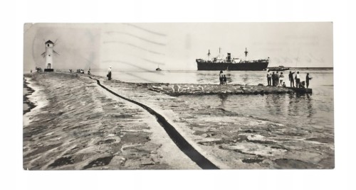 ŚWINOUJŚCIE - FALOCHRON U UJŚCIA RZEKI ŚWINY, STATEK, WIATRAK 1968