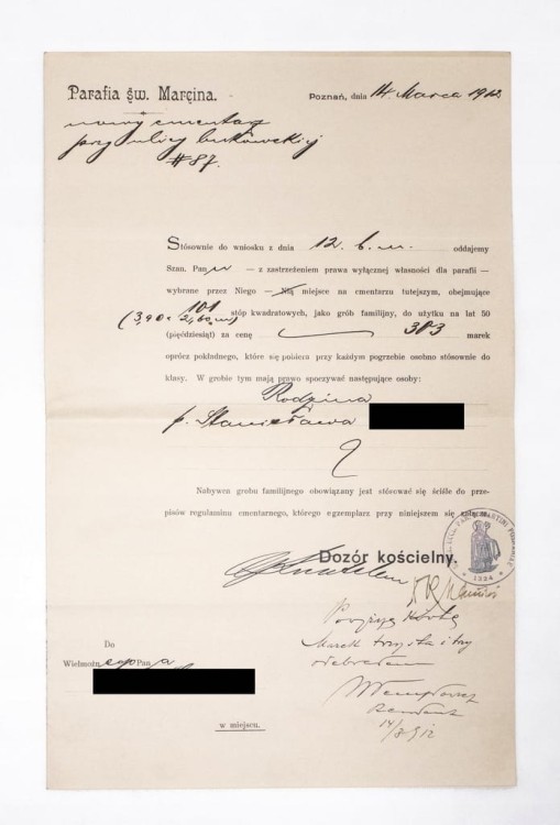 STARE PISMO - PARAFIA ŚW. MARCINA, POZNAŃ 1912
