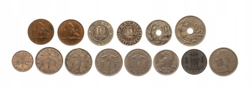 Belgia zestaw monet obiegowych 1846-1941 (14 szt.)