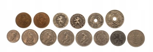 Belgia zestaw monet obiegowych 1846-1941 (14 szt.)