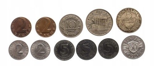 Austria, zestaw monet obiegowych 1925-78 (11 szt.)