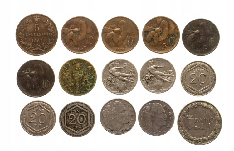 Włochy,zestaw monet obiegowych 1861-1942 (15 szt.)