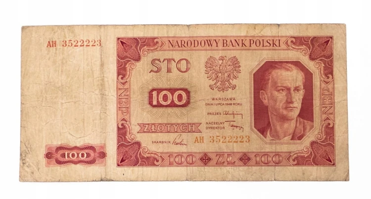 PRL (1944 - 1989), 100 ZŁOTYCH 1.07.1948,seria AH.