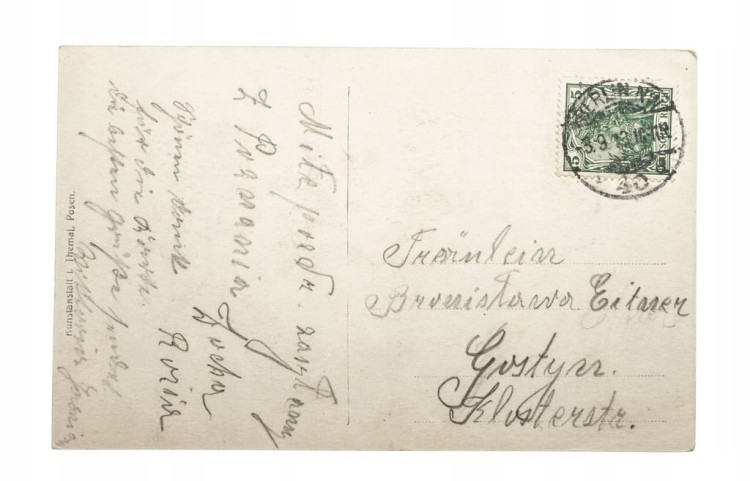 POCZTÓWKA WOJSKO PRUSKIE POZNAŃ / GOSTYŃ 1913