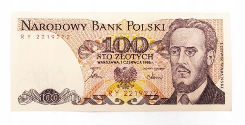 PRL (1944 - 1989), 100 ZŁOTYCH 1.06.1986, seria RY
