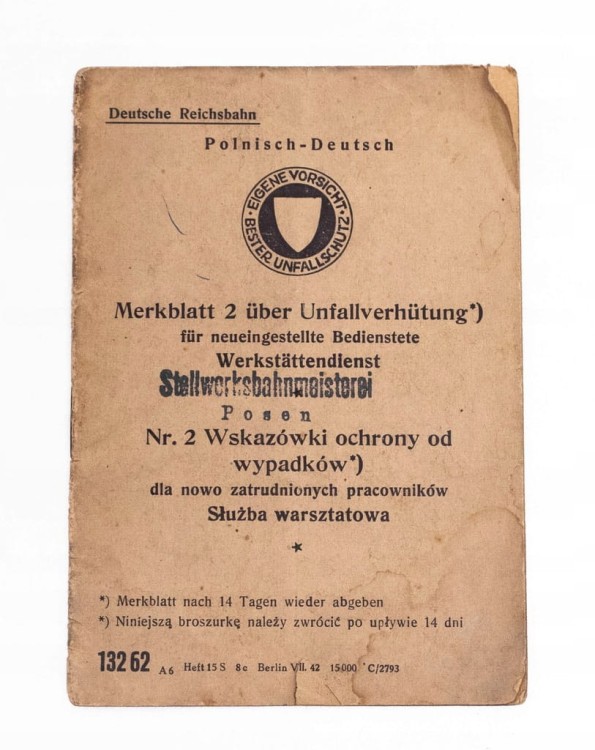 KSIĄŻKA WSKAZÓWKI OCHRONY NA KOLEI 1942 POZNAŃ
