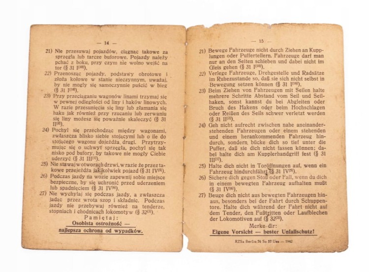 KSIĄŻKA WSKAZÓWKI OCHRONY NA KOLEI 1942 POZNAŃ