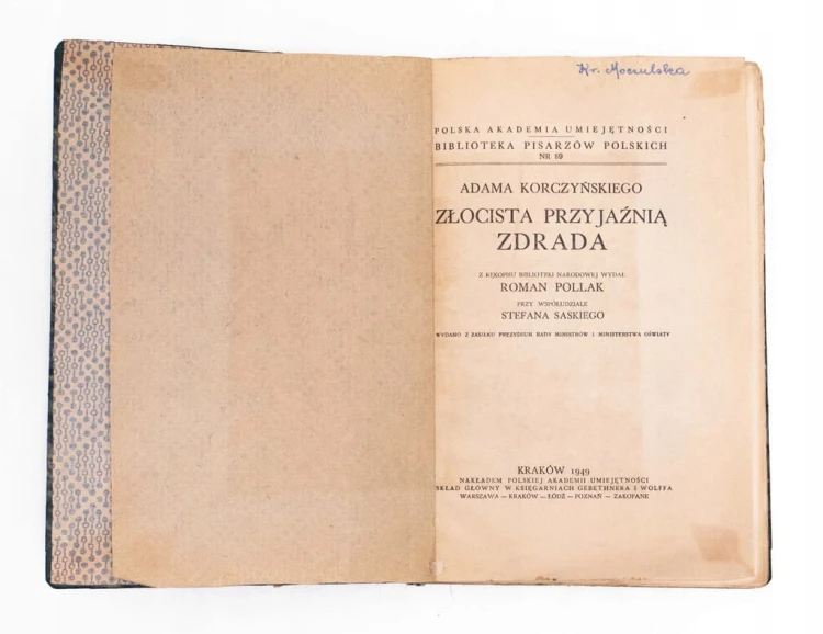 STARA KSIĄŻKA ZŁOCISTA PRZYJAŹNIĄ ZDRADA 1949