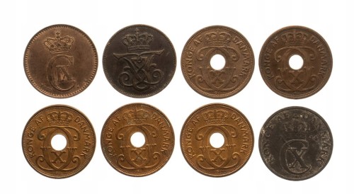 Dania, zestaw monet 2 ore 1889-1944 (8 szt.)