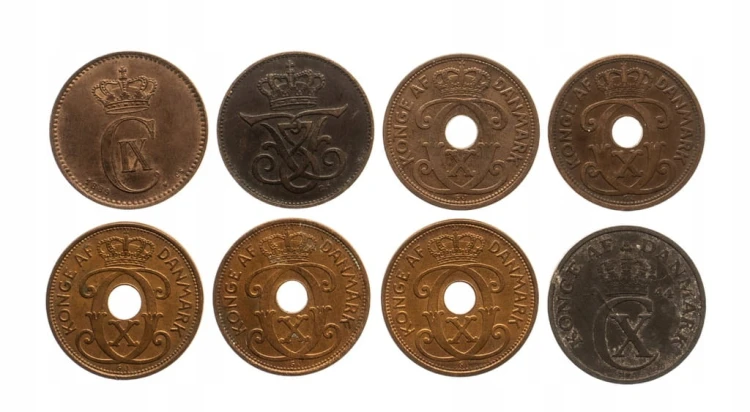 Dania, zestaw monet 2 ore 1889-1944 (8 szt.)