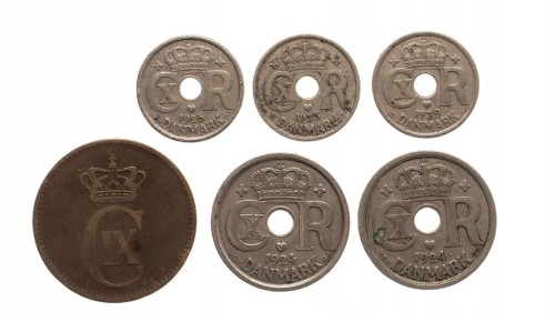 Dania, zestaw monet obiegowych 1874-1939 (6 szt.)