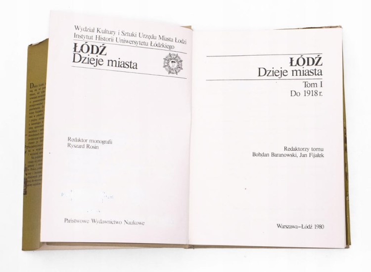 STARA KSIĄŻKA DZIEJE MIASTA ŁÓDŹ TOM 1 1980