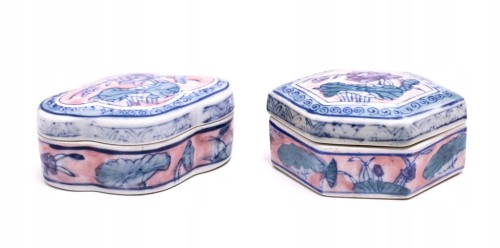ZESTAW STARYCH CHIŃSKICH SZKATUŁEK PORCELANOWYCH