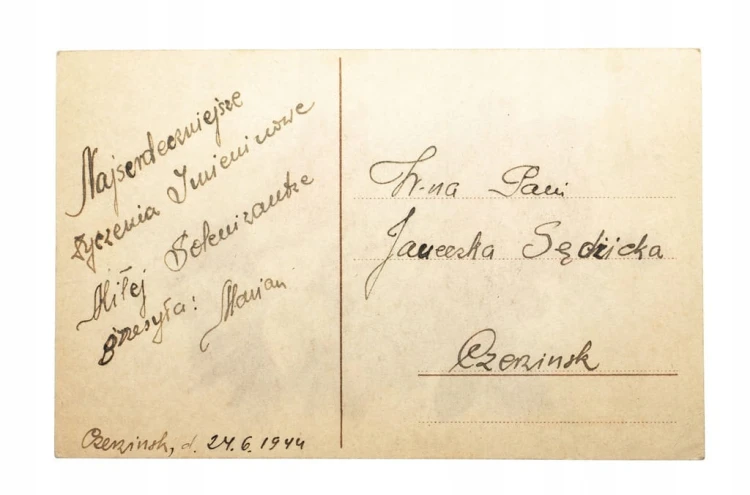 POCZTÓWKA - ŻYCZENIA IMIENINOWE, CZERWIŃSK 1944