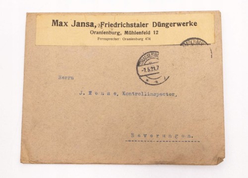 KOPERTA LISTOWA NIEMIECKA - ORANIENBURG 1921