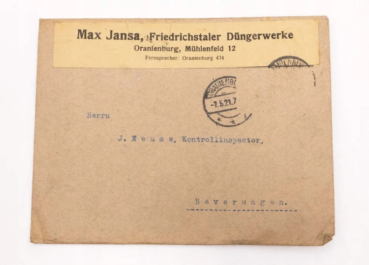 KOPERTA LISTOWA NIEMIECKA - ORANIENBURG 1921