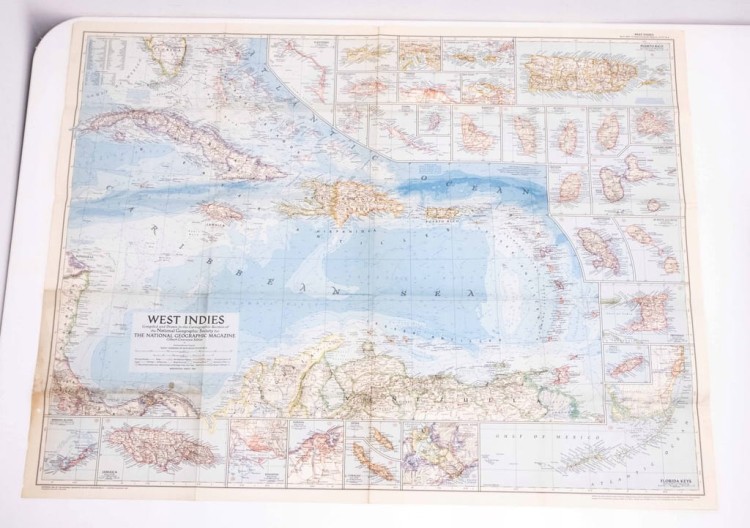 STARA MAPA INDIE ZACHODNIE (AMERYKA) 1954