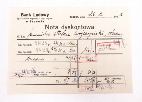 STARY RACHUNEK KWIT - BANK LUDOWY TCZEW 1932