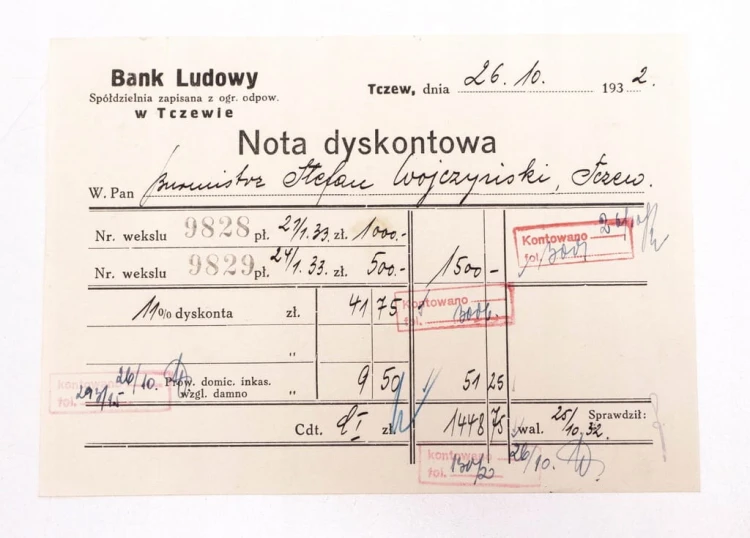 STARY RACHUNEK KWIT - BANK LUDOWY TCZEW 1932