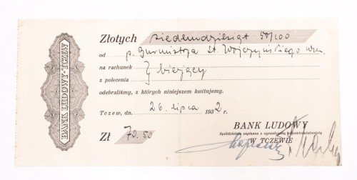STARY RACHUNEK KWIT - BANK LUDOWY TCZEW 1932