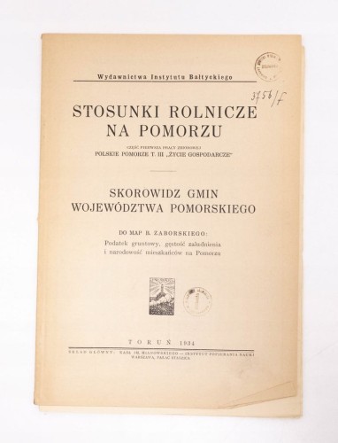 STOSUNKI ROLNICZE NA POMORZU KSIĄŻKA + MAPY 1934