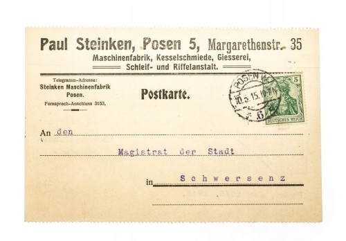 POZNAŃ - PAUL STEINKEN, FABRYKA MASZYN 1915