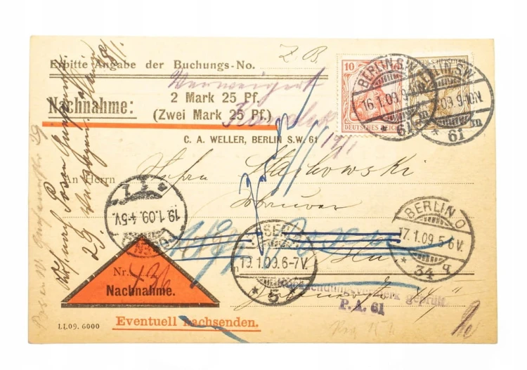 POZTÓWKA DOTYCZĄCA PŁATNOŚCI - POZNAŃ 1909