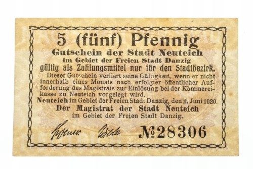 Prusy Zachodnie, Nowy Staw, 5 fenigów 1920 st.1