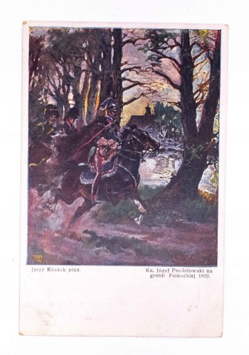 STARA POCZTÓWKA - KS. PONIATOWSKI NA GROBLI FALENCKIEJ , mal. KOSSAK II RP