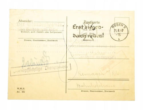 POZNAŃ - STEMPEL ERST SIEGEN DANN REISEN 1942