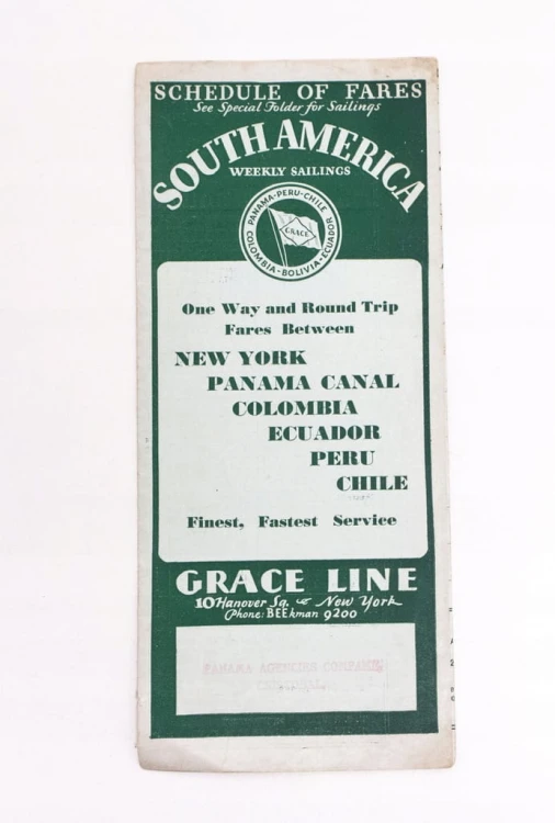 STARA ULOTKA POŁUDNIOWA AMERYKA GRACE LINE 1930