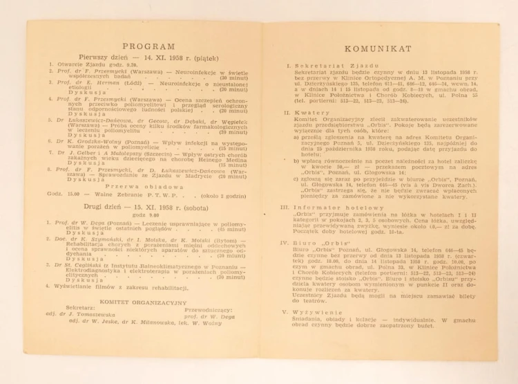 I ZJAZD POL. TOW. DO WALKI Z POLIOMYELITEM 1958