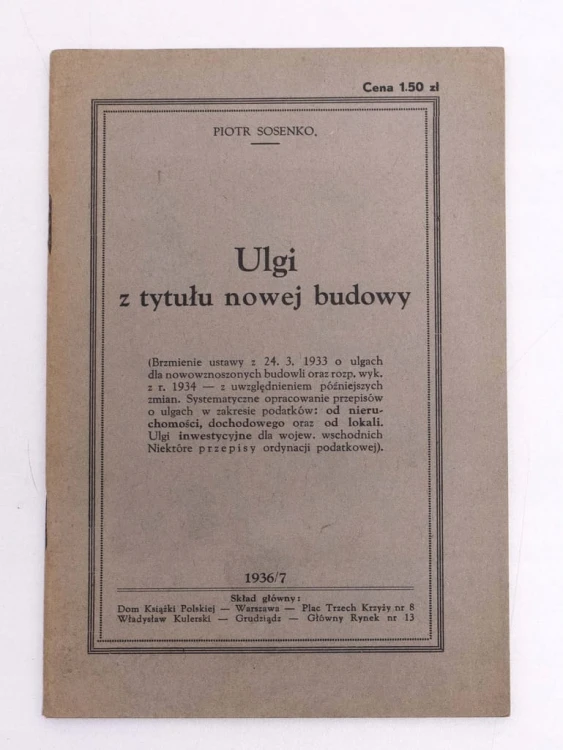 STARA KSIĄŻKA ULGI Z TYTUŁU NOWEJ BUDOWY 1936