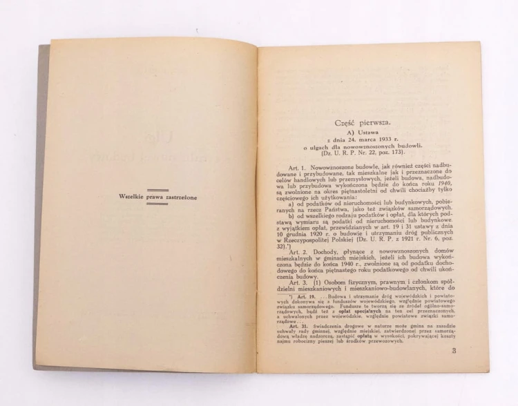 STARA KSIĄŻKA ULGI Z TYTUŁU NOWEJ BUDOWY 1936