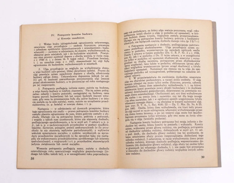STARA KSIĄŻKA ULGI Z TYTUŁU NOWEJ BUDOWY 1936