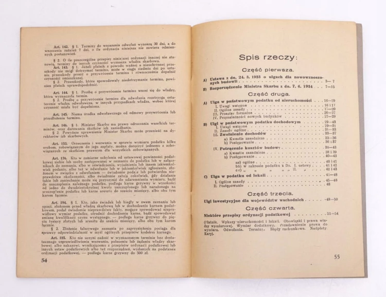 STARA KSIĄŻKA ULGI Z TYTUŁU NOWEJ BUDOWY 1936