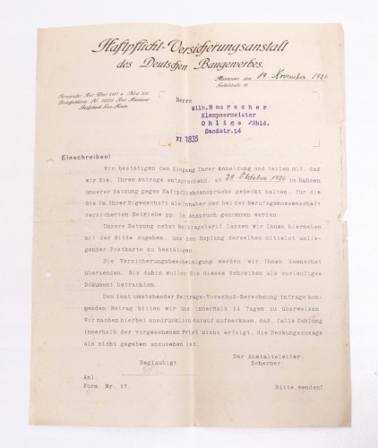 STARY DOKUMENT NIEMIECKI - UMOWA / PISMO 1926