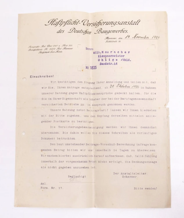 STARY DOKUMENT NIEMIECKI - UMOWA / PISMO 1926
