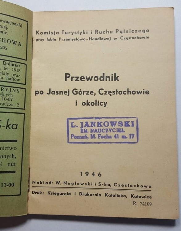 PRZEWODNIK PO JASNEJ GÓRZE CZĘSTOCHOWIE 1946