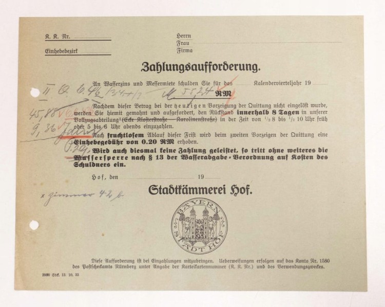 STARY NIEMIECKI RACHUNEK BAHLUNGSAUFFORBERUNG 1942