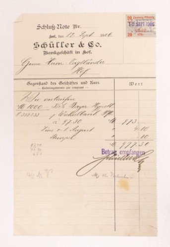 STARY NIEMIECKI RACHUNEK SCHULLER 1906