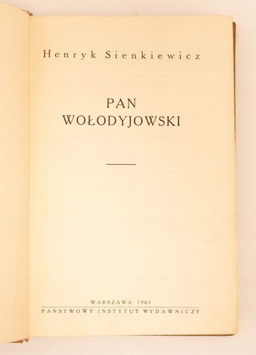 STARA KSIĄŻKA PAN WOŁODYJOWSKI H. SIENKIEWICZ 1961