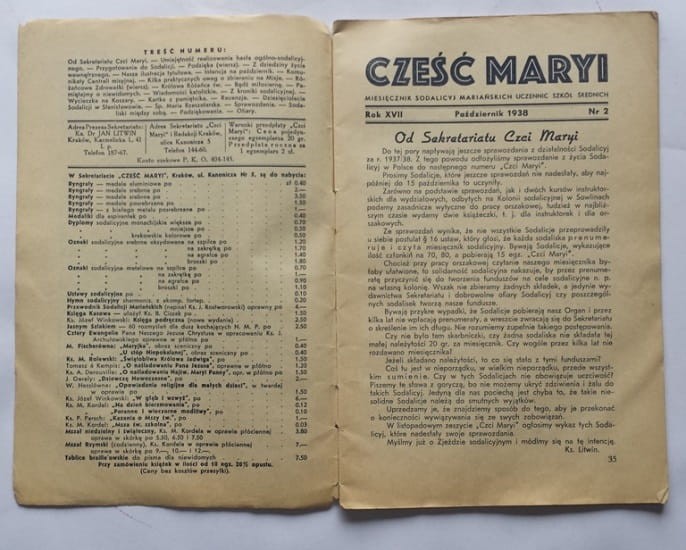 STARY MIESIĘCZNIK CZEŚĆ MARYI 1938 NR 2